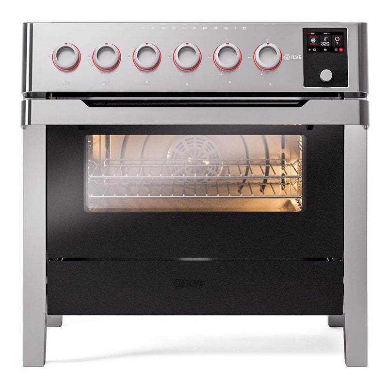 ILVE Panoramagic 36" Induction Freestanding Range in Stainless Steel with Satin Trim, UPMI09S3SS
