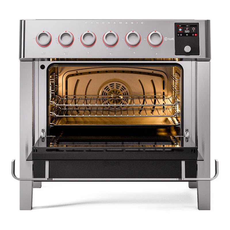 ILVE Panoramagic 36" Induction Freestanding Range in Stainless Steel with Satin Trim, UPMI09S3SS