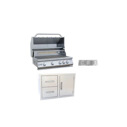 Kokomo Grills 3 PIECE OUTDOOR KITCHEN PACKAGE DEAL with 32" 4 burner stainless steel grill, drawers, door combo, and vent.