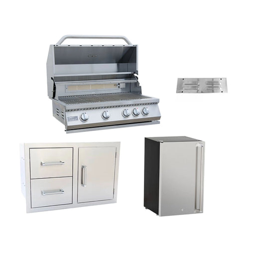 Kokomo Grills 4 PIECE OUTDOOR KITCHEN PACKAGE DEAL with 32" 4 burner stainless steel grill, drawers combo, outdoor fridge, and stainless vent.