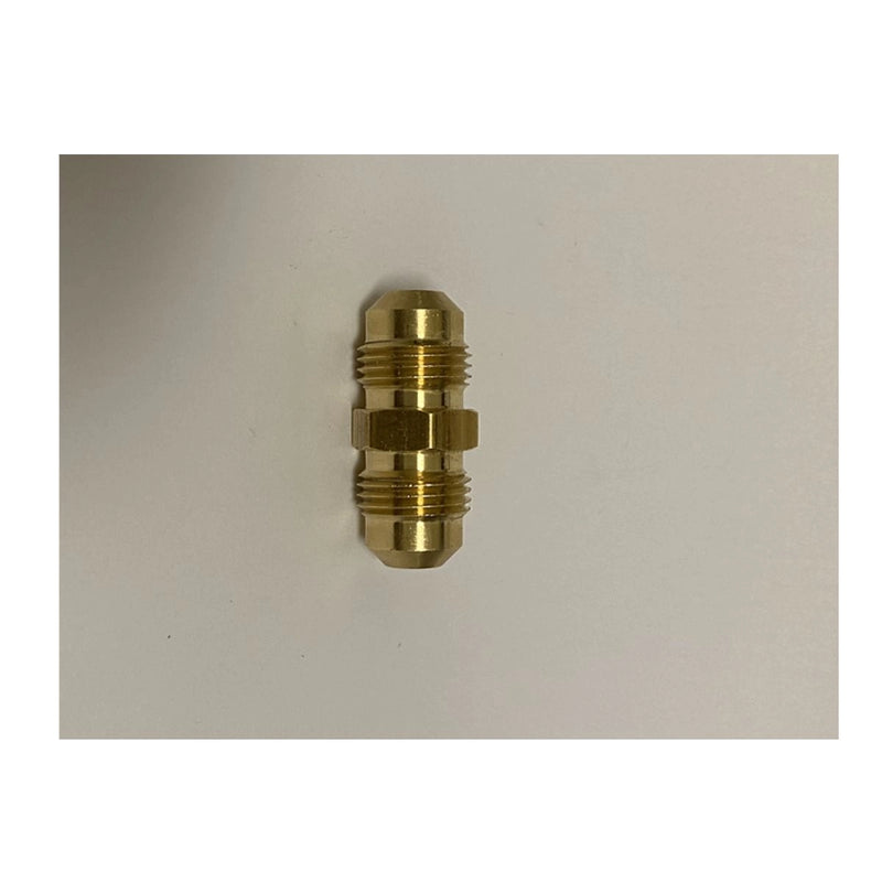 Kokomo Grills 3/8 Inch x 3/8 Inch Flare Fitting Union in brass for extending flare flex lines with durable, threaded gas connection fittings.