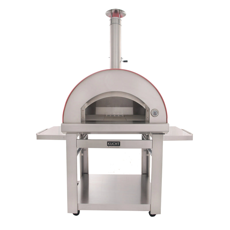 Kucht Outdoor Wood Fire Pizza Oven VENICE-R in stainless steel with foldable side tables, chimney, and spacious cooking chamber.