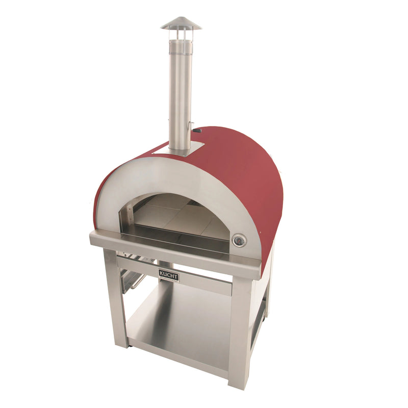 Kucht Outdoor Wood Fire Pizza Oven VENICE-R in red stainless steel with chimney and spacious cooking chamber for wood-fired pizzas