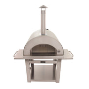 Kucht Outdoor Wood Fire Pizza Oven VENICE-S in yellow stainless steel with firebrick floor, foldable side tables, and chimney.