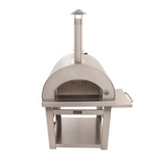 Kucht Outdoor Wood Fire Pizza Oven in Yellow with stainless steel build, firebrick floor, chimney, side table, and temperature gauge