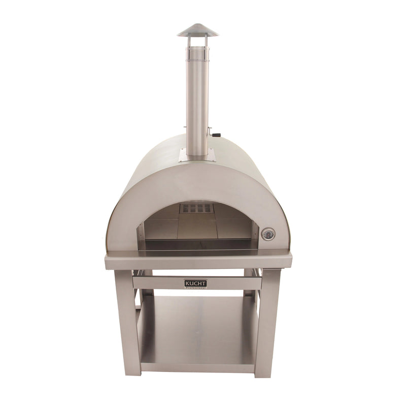 Kucht Outdoor Wood Fire Pizza Oven VENICE-S in stainless steel with chimney, firebrick floor, and sturdy stand for outdoor kitchens.