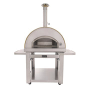 Kucht Outdoor Wood Fire Pizza Oven VENICE-Y in stainless steel with foldable side tables and chimney for authentic wood-fired cooking.