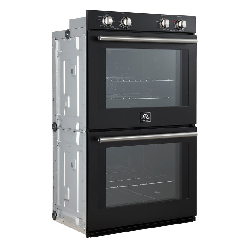 Forno Vomero 30" Double Wall Oven Electric in Black, 10 cu. ft. Total Capacity, True Convection, 6 Cooking Modes, FBOEL1324-30BLK