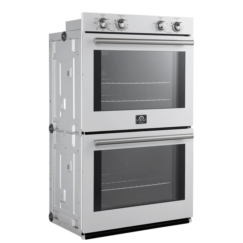 Forno Vomero 30-Inch Double Wall Oven, White, 10 cu.ft Total Capacity, 7100W Convection, Mechanical Controls, Manuel Steam Clean