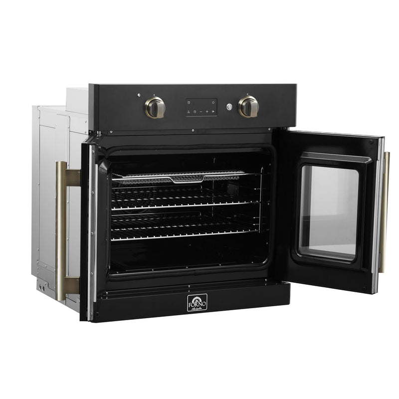 Forno Asti 30" French Door Electric Wall Oven in Black, 3.68 cu. ft. True Convection, Air Fry, Self-Clean, FBOEL1333-30BLK