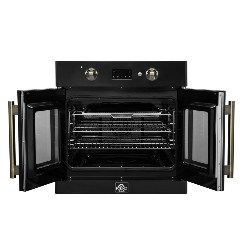 Forno Asti 30" French Door Electric Wall Oven in Black, 3.68 cu. ft. True Convection, Air Fry, Self-Clean, FBOEL1333-30BLK