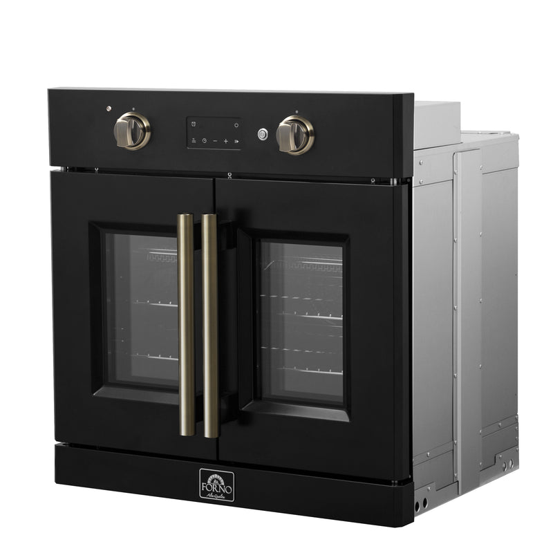 Forno Asti 30" French Door Electric Wall Oven in Black, 3.68 cu. ft. True Convection, Air Fry, Self-Clean, FBOEL1333-30BLK