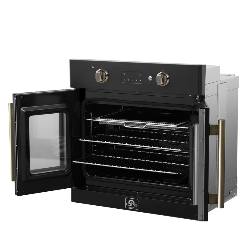 Forno Asti 30" French Door Electric Wall Oven in Black, 3.68 cu. ft. True Convection, Air Fry, Self-Clean, FBOEL1333-30BLK