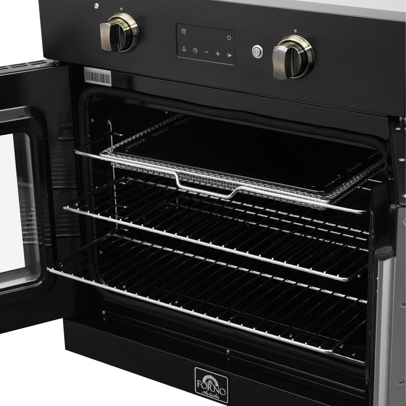 Forno Asti 30" French Door Electric Wall Oven in Black, 3.68 cu. ft. True Convection, Air Fry, Self-Clean, FBOEL1333-30BLK