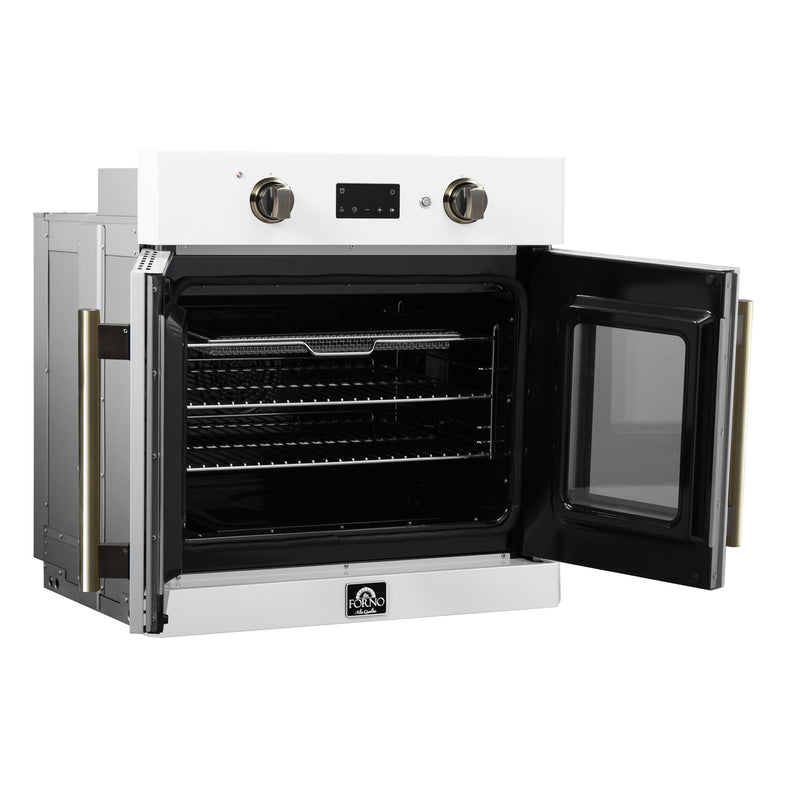 Forno Asti 30" French Door Electric Wall Oven in White, 3.68 cu. ft. True Convection, Air Fry, Self-Clean, FBOEL1333-30WHT