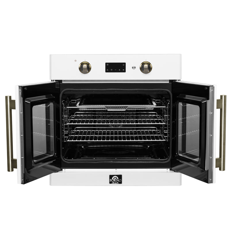 Forno Asti 30" French Door Electric Wall Oven in White, 3.68 cu. ft. True Convection, Air Fry, Self-Clean, FBOEL1333-30WHT