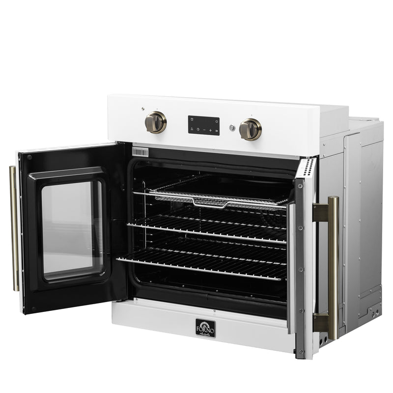 Forno Asti 30" French Door Electric Wall Oven in White, 3.68 cu. ft. True Convection, Air Fry, Self-Clean, FBOEL1333-30WHT