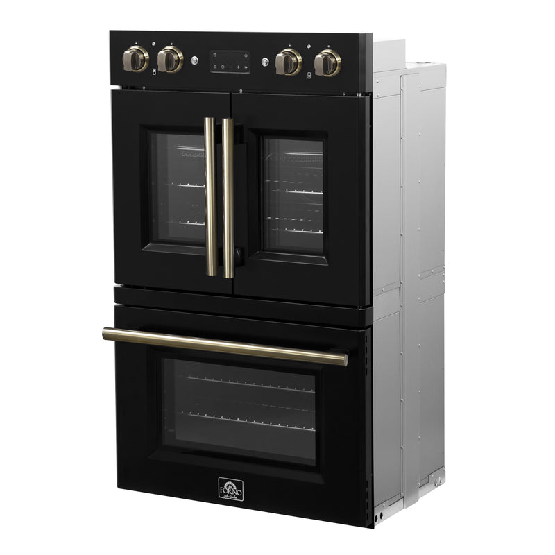 Forno Asti 30" French Door Double Electric Wall Oven in Black, 7.36 cu. ft. Dual True Convection, Air Fry, Self-Clean, FBOEL1340-30BLK
