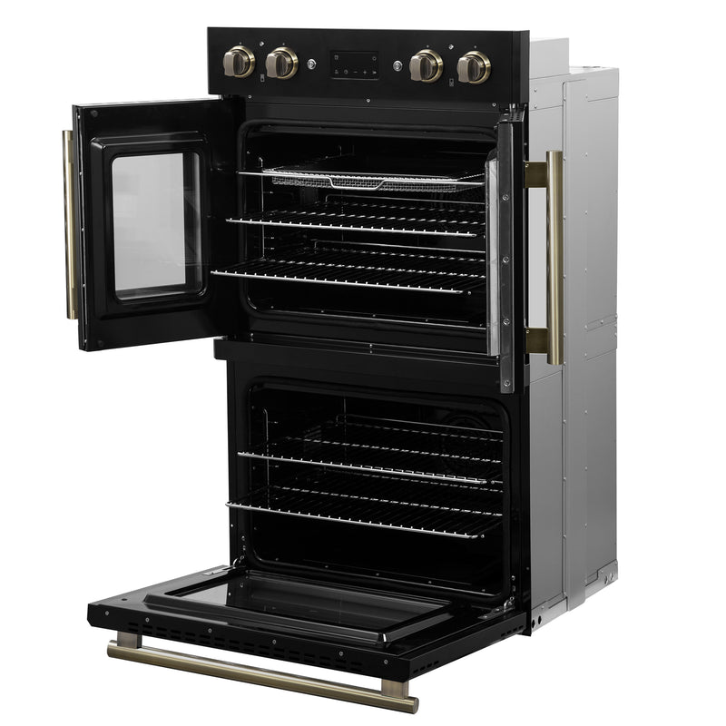 Forno Asti 30" French Door Double Electric Wall Oven in Black, 7.36 cu. ft. Dual True Convection, Air Fry, Self-Clean, FBOEL1340-30BLK
