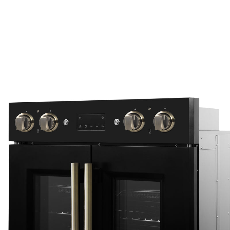 Forno Asti 30" French Door Double Electric Wall Oven in Black, 7.36 cu. ft. Dual True Convection, Air Fry, Self-Clean, FBOEL1340-30BLK