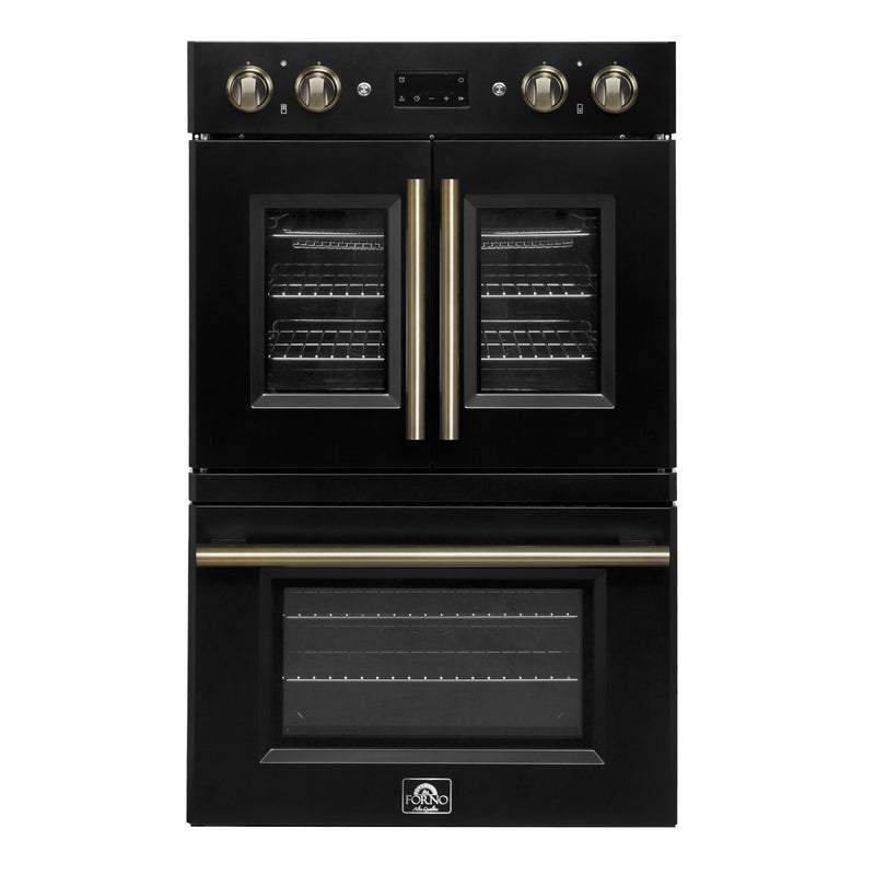Forno Asti 30" French Door Double Electric Wall Oven in Black, 7.36 cu. ft. Dual True Convection, Air Fry, Self-Clean, FBOEL1340-30BLK