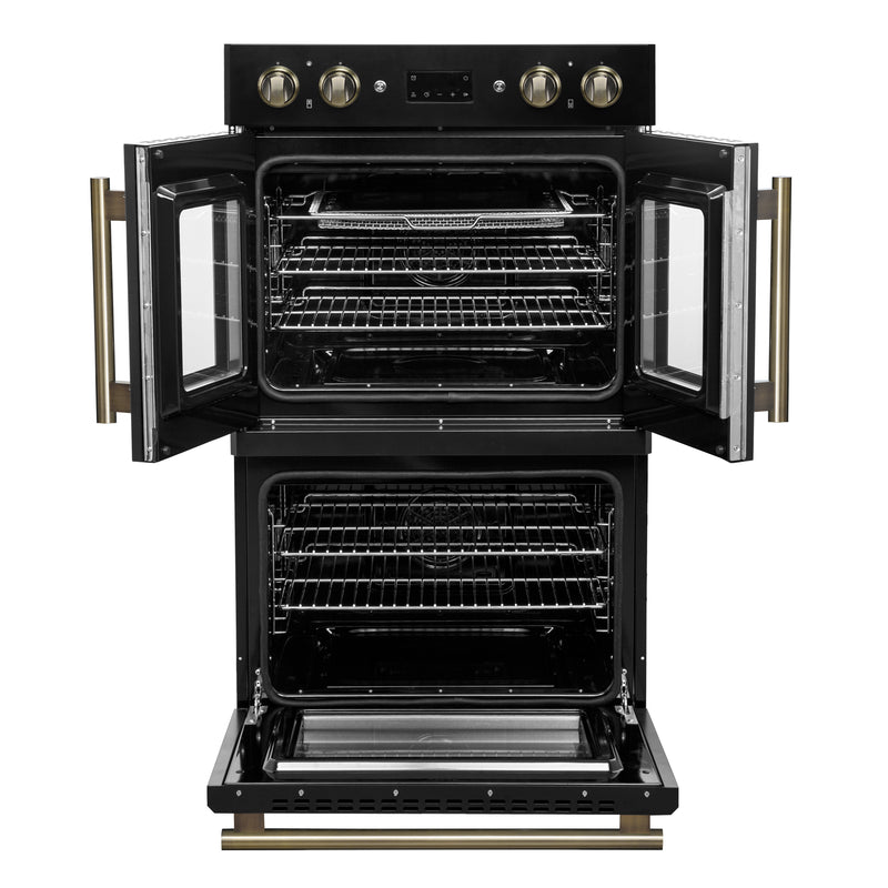 Forno Asti 30" French Door Double Electric Wall Oven in Black, 7.36 cu. ft. Dual True Convection, Air Fry, Self-Clean, FBOEL1340-30BLK