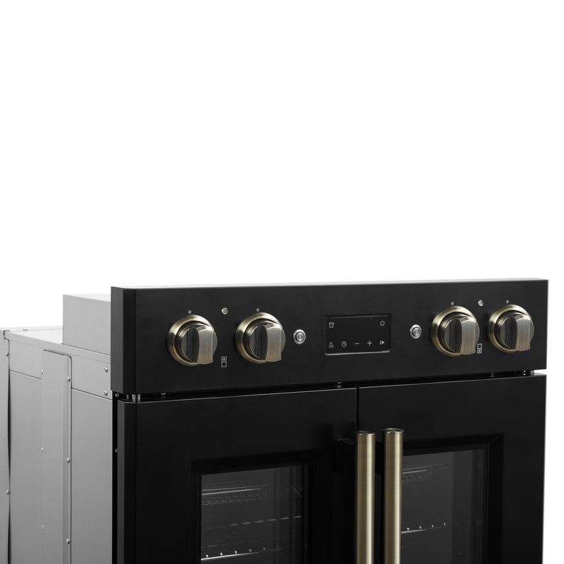 Forno Asti 30" French Door Double Electric Wall Oven in Black, 7.36 cu. ft. Dual True Convection, Air Fry, Self-Clean, FBOEL1340-30BLK