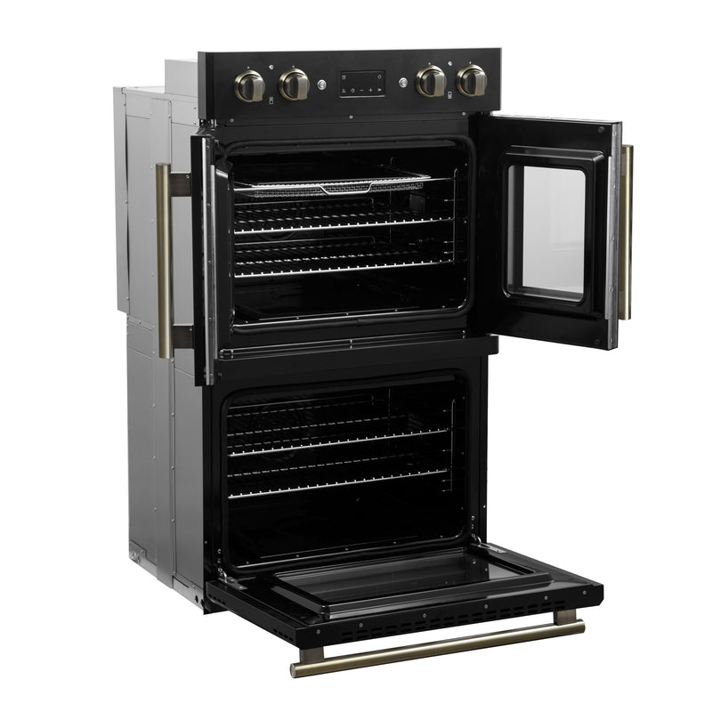 Forno Asti 30" French Door Double Electric Wall Oven in Black, 7.36 cu. ft. Dual True Convection, Air Fry, Self-Clean, FBOEL1340-30BLK