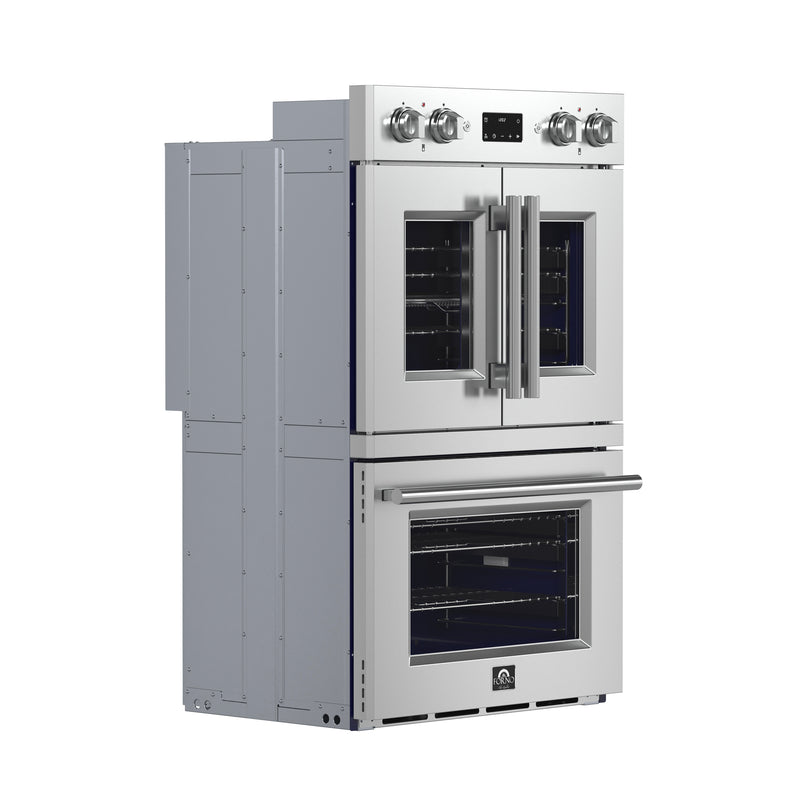 Forno Gallico 30" Double Wall Oven French Door Electric in Stainless Steel, 7.36 cu.ft. True Convection, Air Fry, Sous Vide, FBOEL1388-30