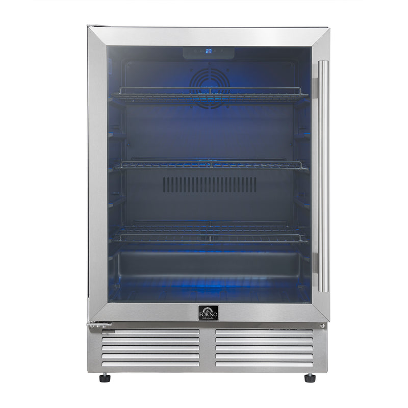 Forno Frescolino 24" Freestanding Beverage Cooler in Stainless Steel, 188 Can Capacity, Triple-Layer Anti-UV Glass Door, LED Interior Lighting, FWCDR6665-24S