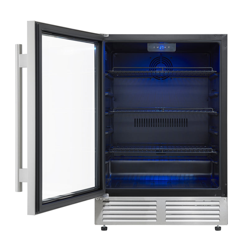 Forno Frescolino 24" Freestanding Beverage Cooler in Stainless Steel, 188 Can Capacity, Triple-Layer Anti-UV Glass Door, LED Interior Lighting, FWCDR6665-24S