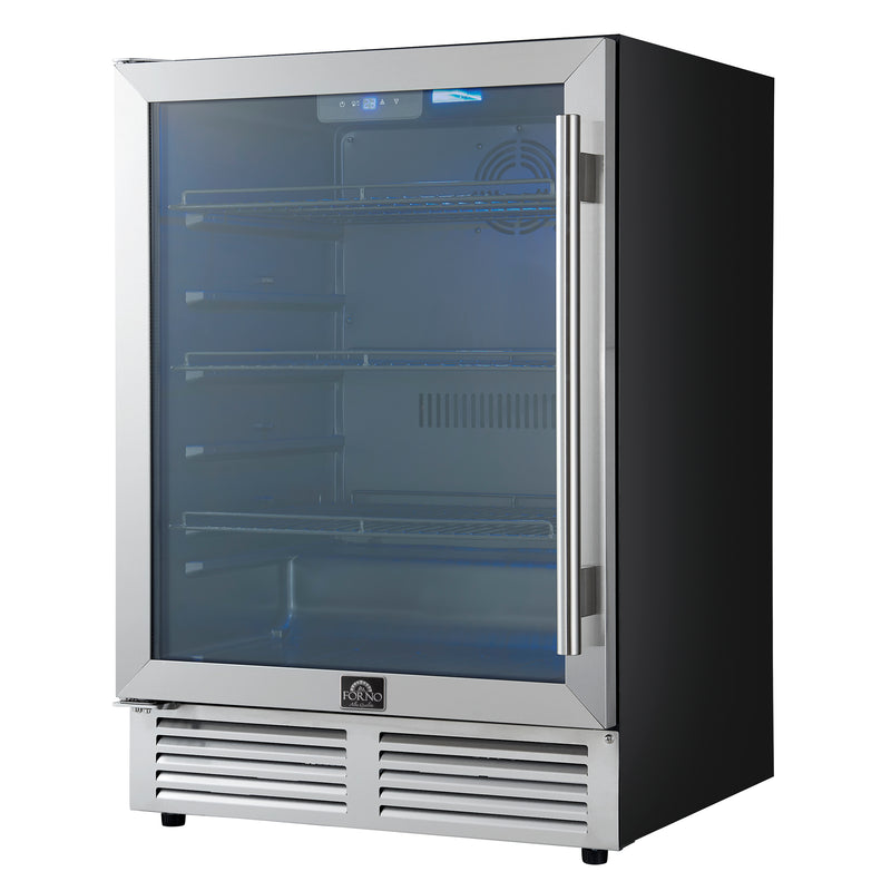 Forno Frescolino 24" Freestanding Beverage Cooler in Stainless Steel, 188 Can Capacity, Triple-Layer Anti-UV Glass Door, LED Interior Lighting, FWCDR6665-24S