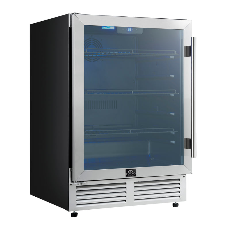 Forno Frescolino 24" Freestanding Beverage Cooler in Stainless Steel, 188 Can Capacity, Triple-Layer Anti-UV Glass Door, LED Interior Lighting, FWCDR6665-24S