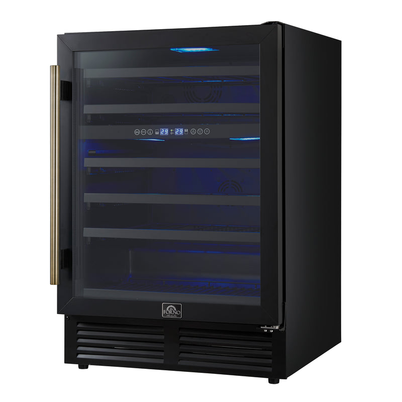 Forno Bacchino 24" Freestanding Wine Cooler in Black, Dual Zone, 51 Bottle Capacity, Triple-Layer Anti-UV Glass, FWCDR6634-24BLK