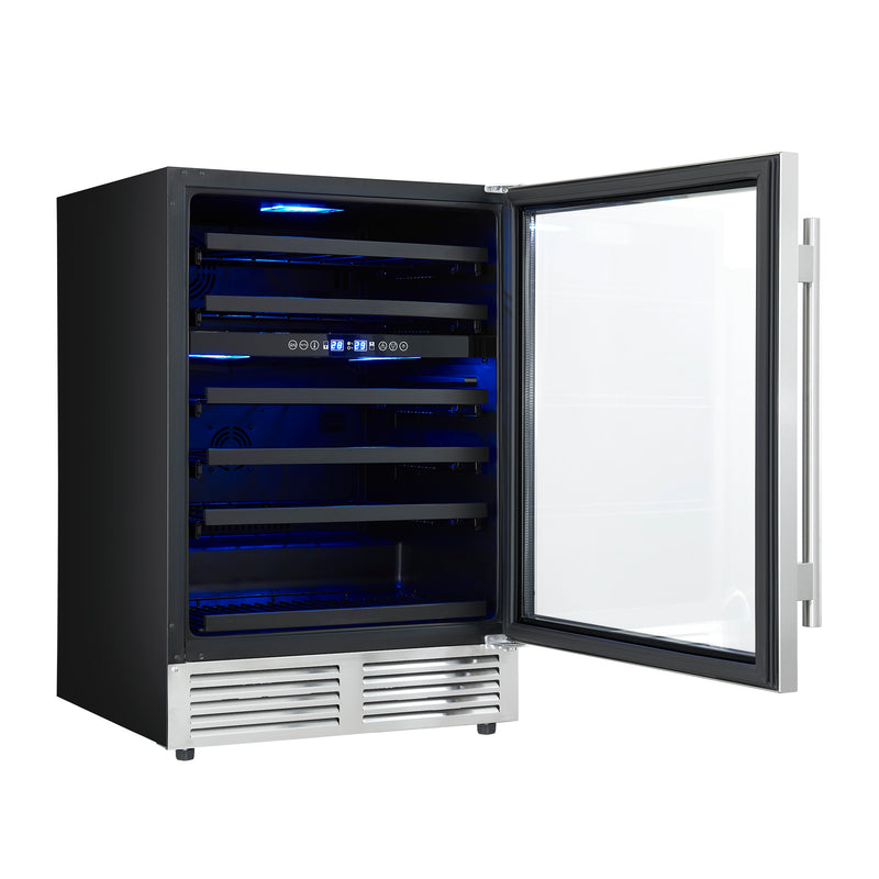 Forno Bacchino 24" Freestanding Wine Cooler in Stainless Steel, 51 Bottle Capacity, Dual Zone, Triple-Layer Anti-UV Glass, FWCDR6634-24S