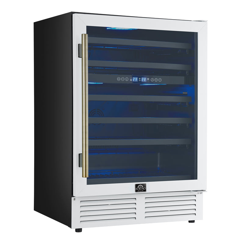 Forno Bacchino 24" Freestanding Wine Cooler in White, 51 Bottle Capacity, Dual Temperature Zones, Triple-Layer Anti-UV Glass Door, FWCDR6634-24WHT