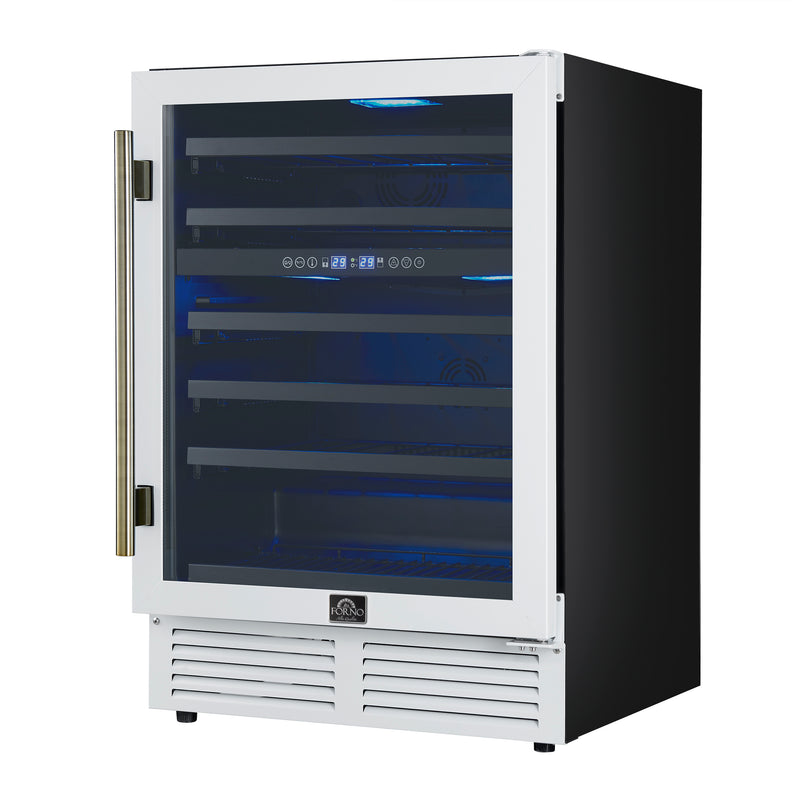 Forno Bacchino 24" Freestanding Wine Cooler in White, 51 Bottle Capacity, Dual Temperature Zones, Triple-Layer Anti-UV Glass Door, FWCDR6634-24WHT