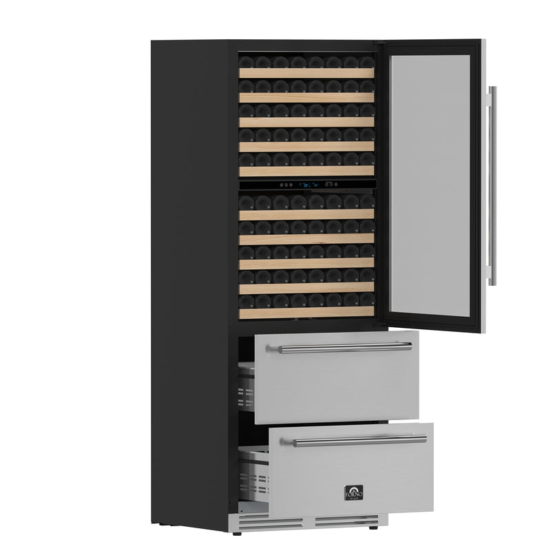 Forno Celano 30" Dual Zone Wine Cooler and Beverage Cooler in Stainless Steel, 21.3 cu.ft Capacity, 150 Bottle Storage, UV-Resistant Glass, FWCDR6697-30S
