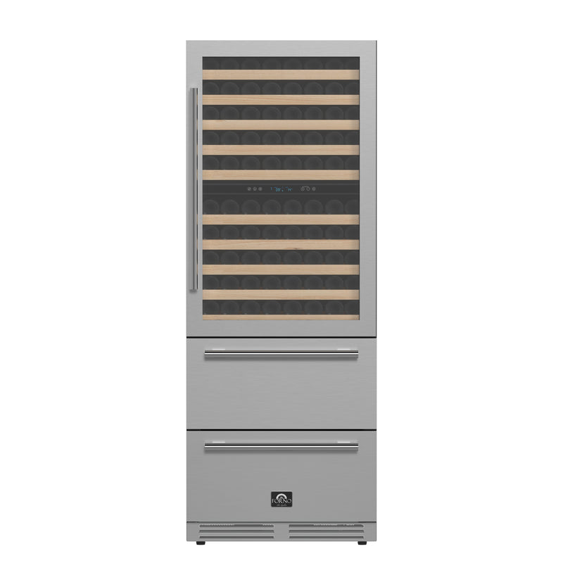 Forno Celano 30" Dual Zone Wine Cooler and Beverage Cooler in Stainless Steel, 21.3 cu.ft Capacity, 150 Bottle Storage, UV-Resistant Glass, FWCDR6697-30S