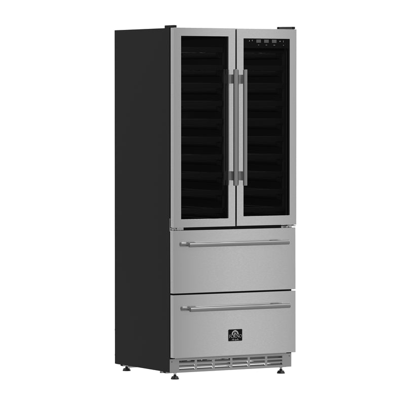 Forno Campania 32" Freestanding Wine Cooler in Stainless Steel, Dual Zones, 120 Bottle Capacity, 228 Can Storage, FWCDR6635-32S