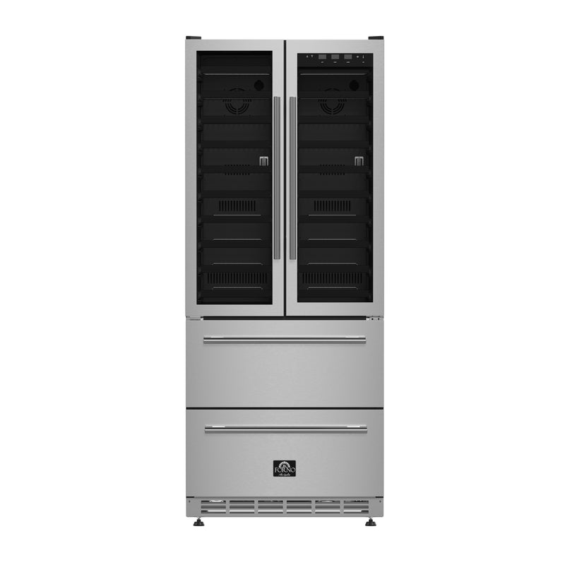 Forno Campania 32" Freestanding Wine Cooler in Stainless Steel, Dual Zones, 120 Bottle Capacity, 228 Can Storage, FWCDR6635-32S