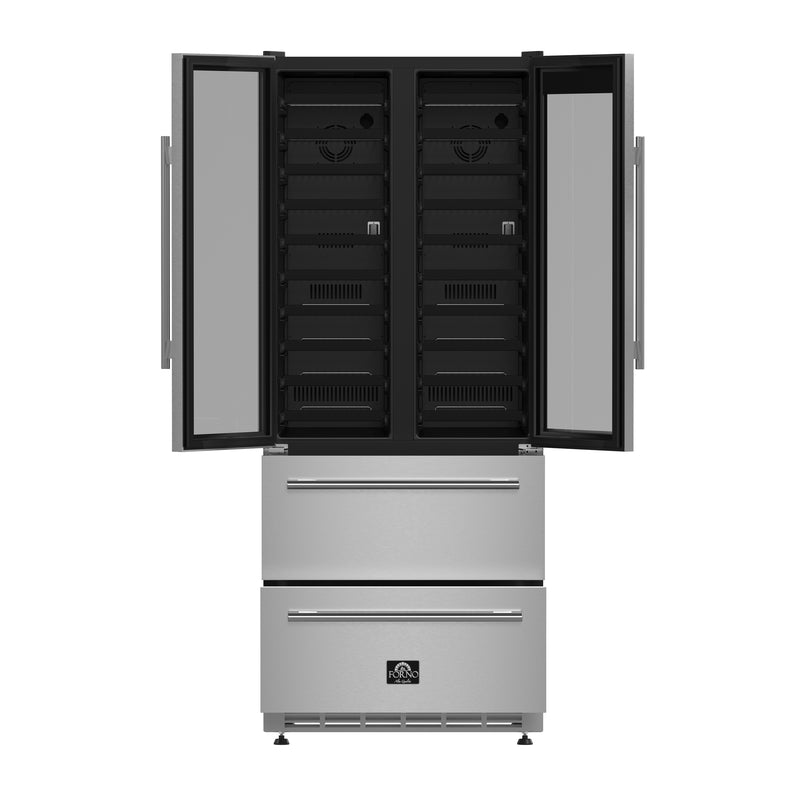 Forno Campania 32" Freestanding Wine Cooler in Stainless Steel, Dual Zones, 120 Bottle Capacity, 228 Can Storage, FWCDR6635-32S