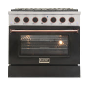 Kucht Professional 36" 5.2 cu ft. Propane Gas Range with Black Door and Rose Gold Knobs, KNG361/LP-K-ROSE