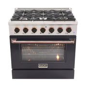 Kucht Professional 36" 5.2 cu ft. Natural Gas Range with Black Door and Rose Gold Knobs, KNG361-K-ROSE