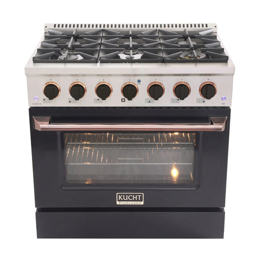Kucht Professional 36" 5.2 cu ft. Natural Gas Range with Black Door and Rose Gold Knobs, KNG361-K-ROSE