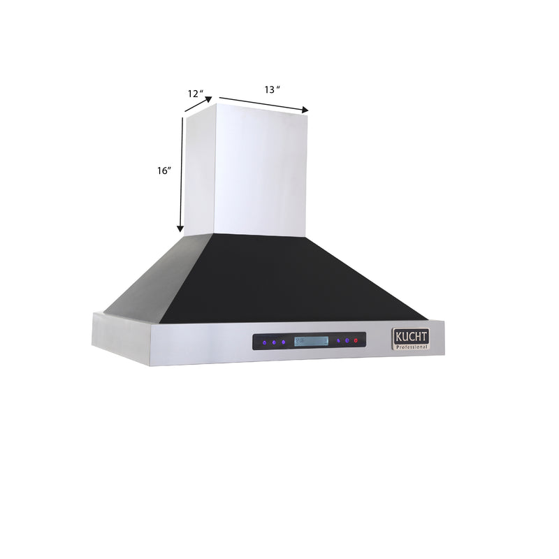 Kucht Professional 36" 900 CFM Wall Mount Range Hood in Black, Digital Controls, KRH3615-K