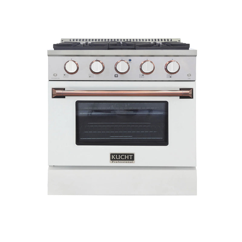 Kucht Professional 30" 4.2 cu ft. Natural Gas Dual Fuel Range with White Door and Rose Gold Knobs, KDF302-W-ROSE
