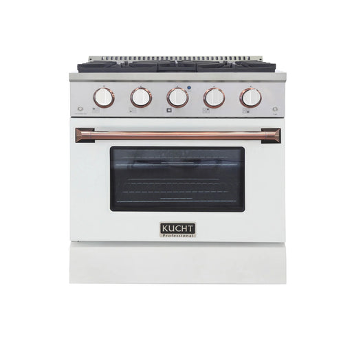 Kucht Professional 30" 4.2 cu ft. Natural Gas Range with White Door and Rose Gold Knobs, KNG301-W-ROSE