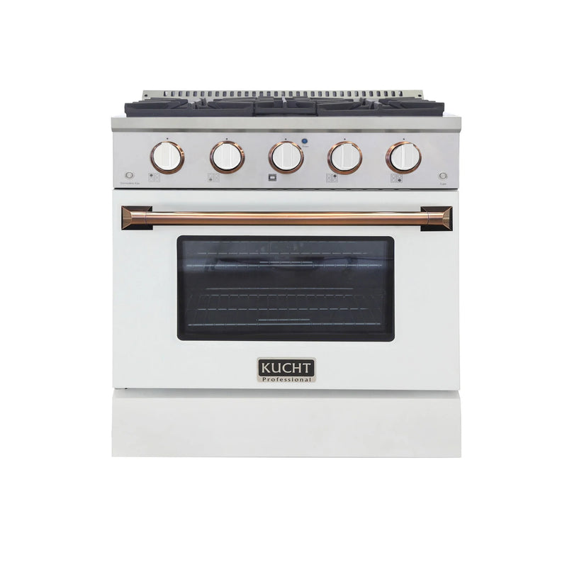 Kucht Professional 30" 4.2 cu ft. Propane Gas Dual Fuel Range with White Door and Gold Knobs, KDF302/LP-W-GOLD