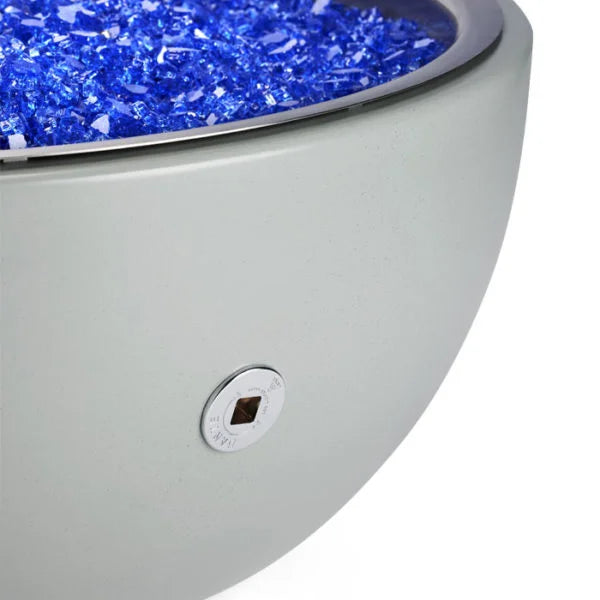 HPC Fire Inspired 120 VAC Aluminum Spun Bowls with natural gas, concrete finish, and blue fire glass accents.
